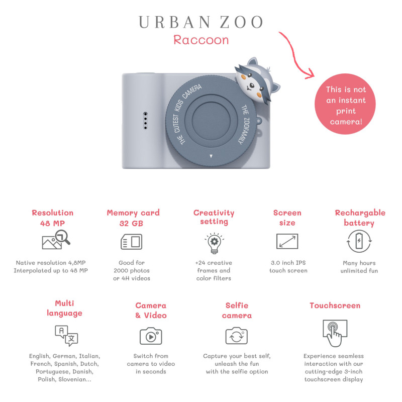 The Zoofamily aparat cyfrowy dla dzieci UrbanZoo Szop pracz