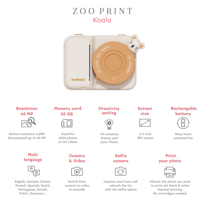The Zoofamily Print dziecięcy aparat cyfrowy z drukarką Koala