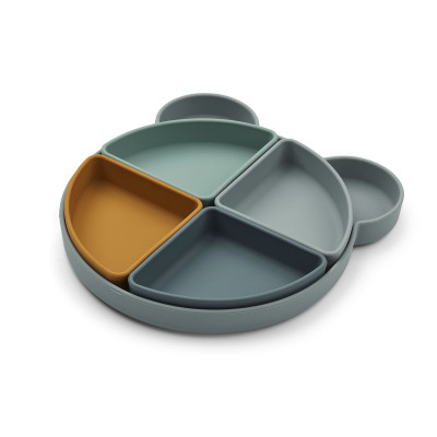 LIEWOOD silikonowy talerzyk z przegródkami Miś Blue Fog