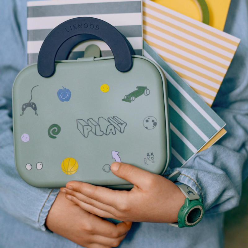 LIEWOOD Składany silikonowy lunchbox Elara Play / Dusty Peppermint
